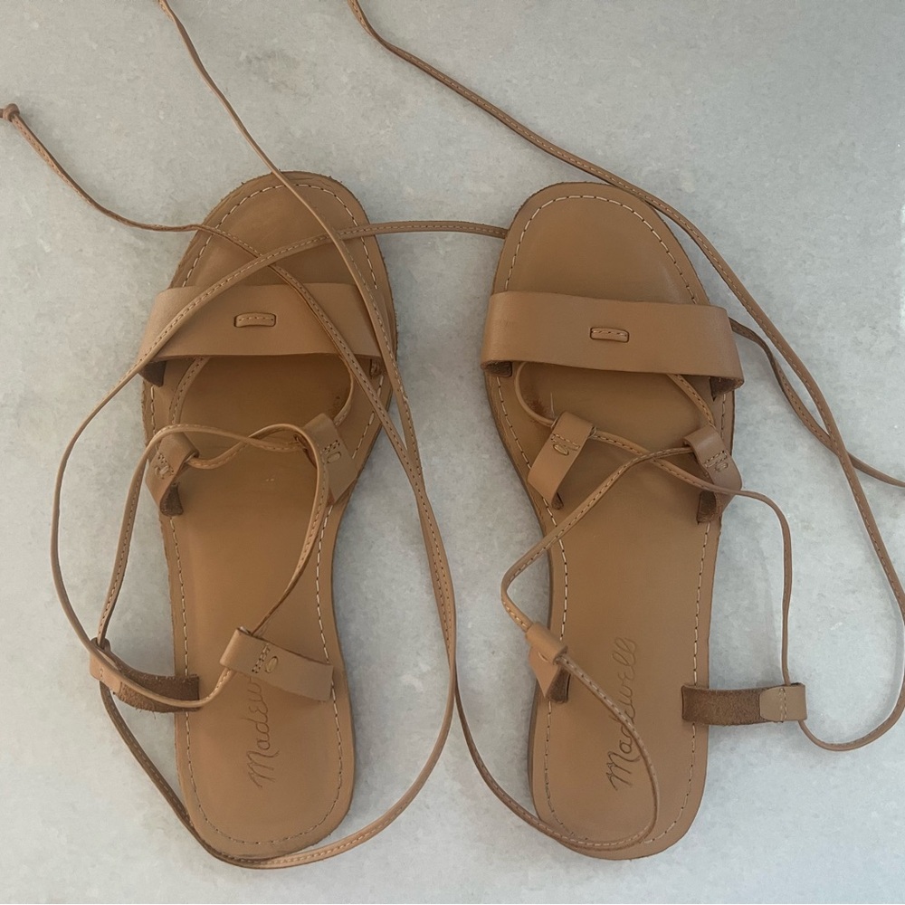 Madewell Tan Leather Lace-Up Flat Sandals Size 6